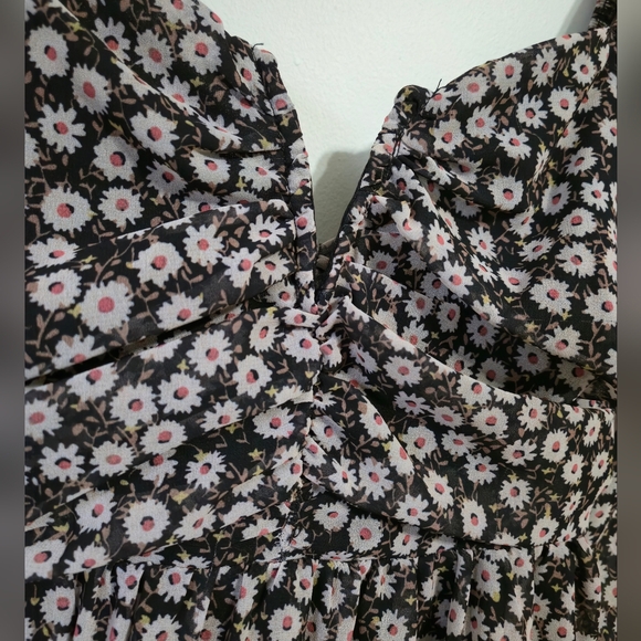 FOREVER 21 Sheer Overlay Black Floral Long Sleeve Mini Dress with Tie Back - XS - Picture 3 of 10